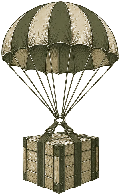 A supply crate on a parachute: the pot